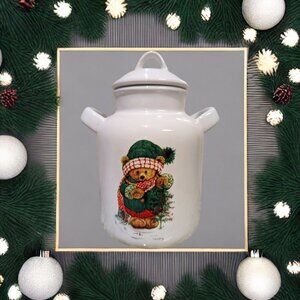 Hallmark Cookie Jar Christmas: Teddy Bear Mary With Holly Berry Red Green White